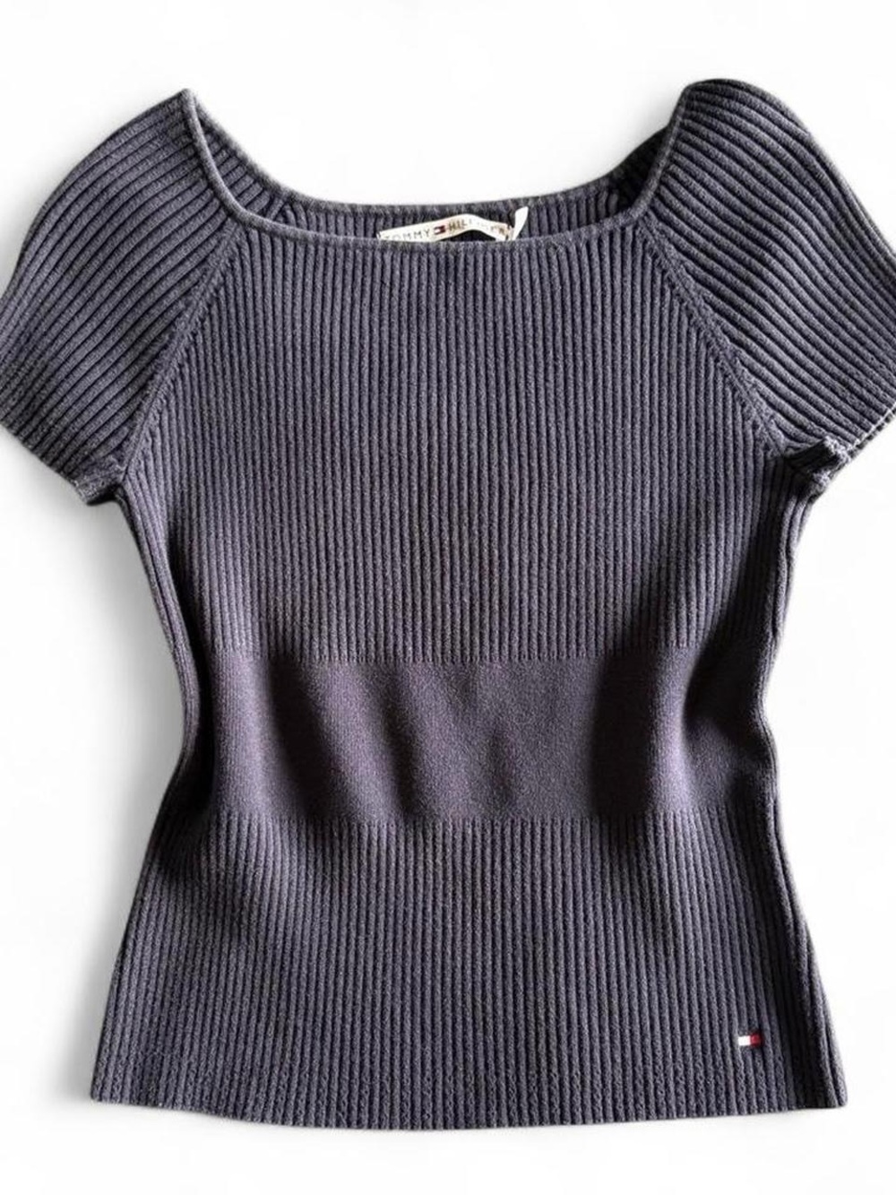 Tommy Hilfiger navy short sleeve ribbed knit top - elevated minimalist preppy